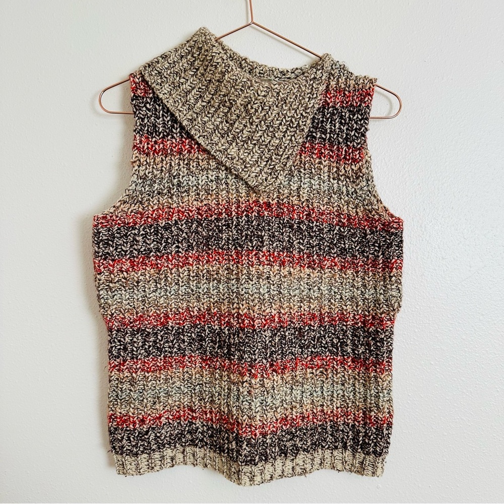 J.Crew Striped Chunky Knit Sleeveless Turtleneck Sweater Vest Wool Blend - Picture 4 of 6